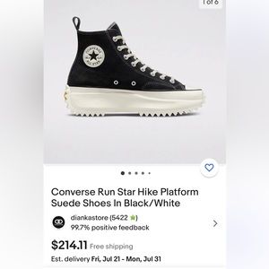 Like New Men’s Converse Run Star Hike Platform Suede Black/White Size 13